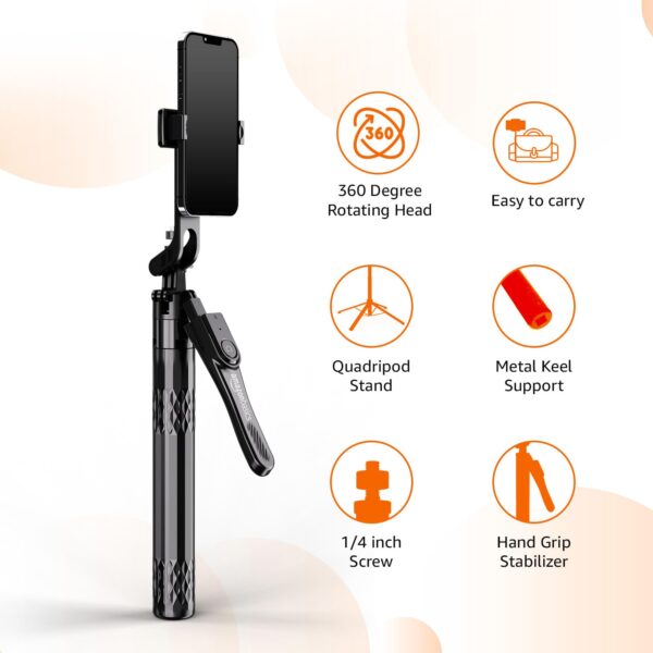Amazon Basics Selfie Stick | 180 cm Extendable with Handheld Stabilizer | Compatible with Mirrorless/Action Camera, Ring Light, Gopro | Bluetooth Remote, Ideal for Selfies, Vlogging, Black - Image 3