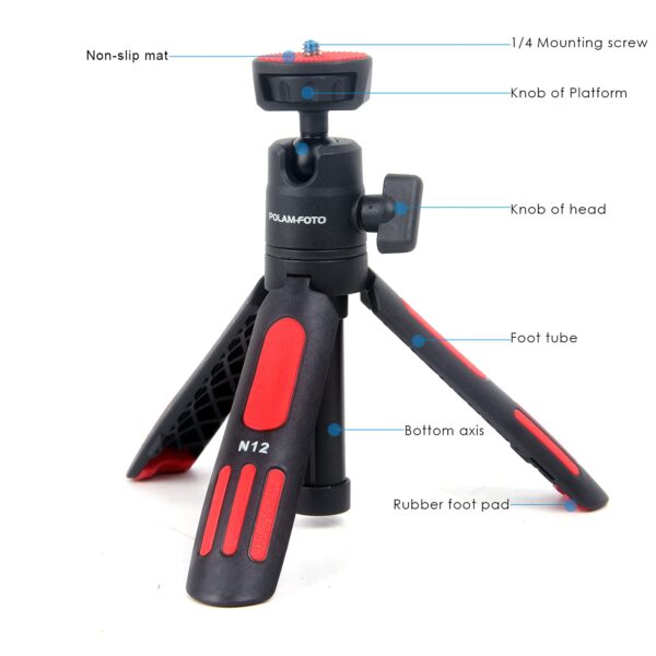 POLAM-FOTO Lightweight Desktop Mini Tripod 3 Levels Adjustment 360° Ball Head Cold Shoe for Camera/Phone/Webcam/DSLR/Sony/Gopro，Extendable Selfie Stick, for Vlogging, Live Streaming… - Image 3