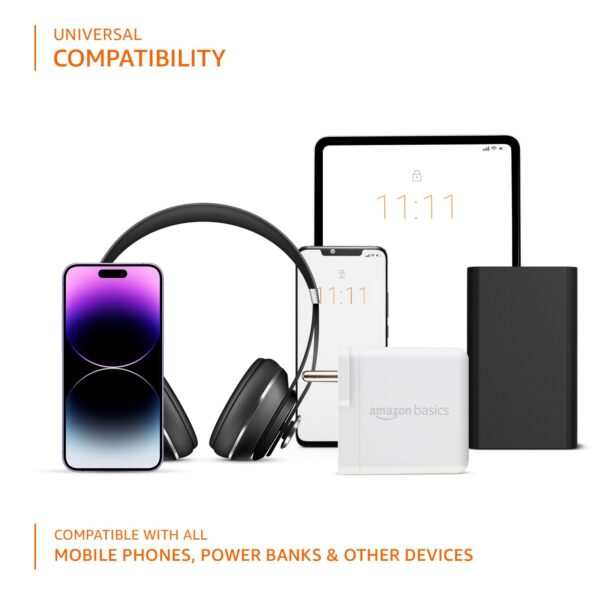 Amazon Basics 45W Compact Wall Charger | Type-C Fast Charging Adapter for Samsung, Xiaomi, OnePlus, Google Pixel, Nothing Phones and iPhone (White, Without Cable) - Image 6
