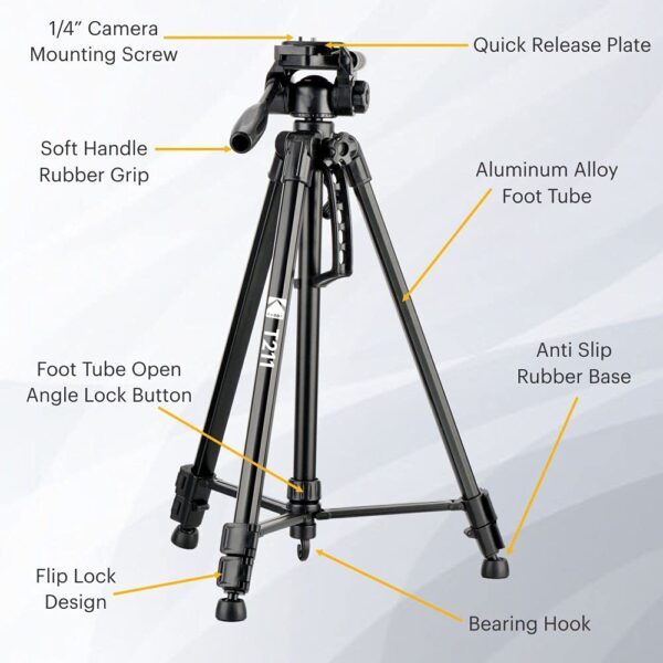 Kodak T211 Tripod for DSLR, Camera with Operating Height 5.1 Feet | Maximum Load Capacity up to 5kg| Portable and Lightweight| Aluminum Tripod with 360 Degree Ball Head| Carry Bag Included (Black) - Image 8