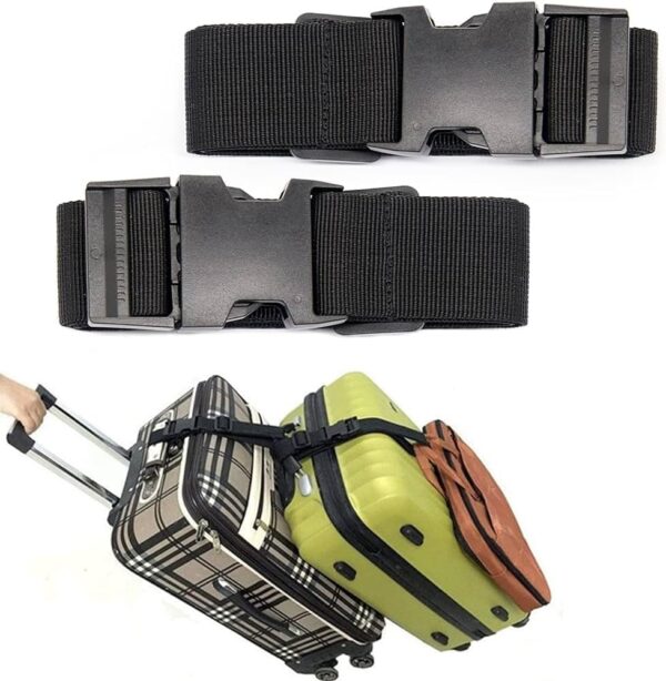 NIHSPRUHAY 2pcs Two Add a Bag Luggage Set Strap Travel Luggage Suitcase Adjustable Belt Travel Accessories Travel Attachment - Connect Your 3 luggages - Black - Image 2