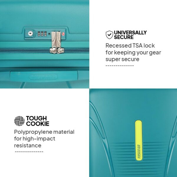 American Tourister Ivy 4 Wheel Spinner Polypropylene (Pp) 3 Pc Set Sea Green Hard Trolley Bag with TSA Lock Small, Medium & Large (55Cm + 68 Cm + 77Cm) - Image 4