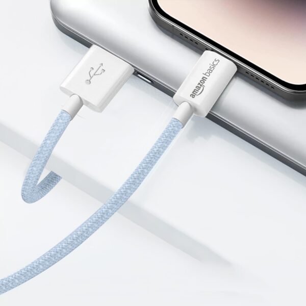 amazon basics Nylon Braided USB-A to Lightning Cable Cord, MFi Certified Charger for Apple iPhone 14, 13, 12,11, X, 8, 7, 6, 5, iPad Air, Pro, Mini, iPad | Sierra Blue, 1.02 meter - Image 6
