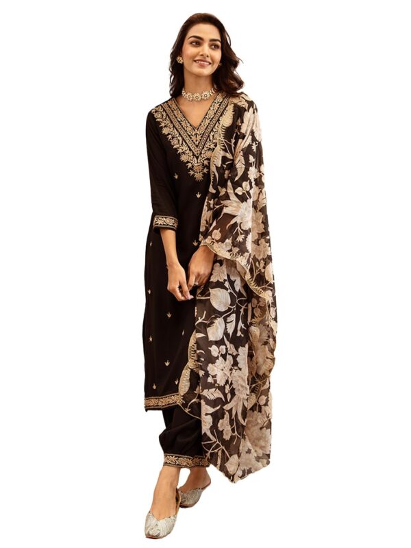INDO ERA Women's Viscose Rayon Embroidered Straight Salwar Kurta Dupatta Set - Image 2