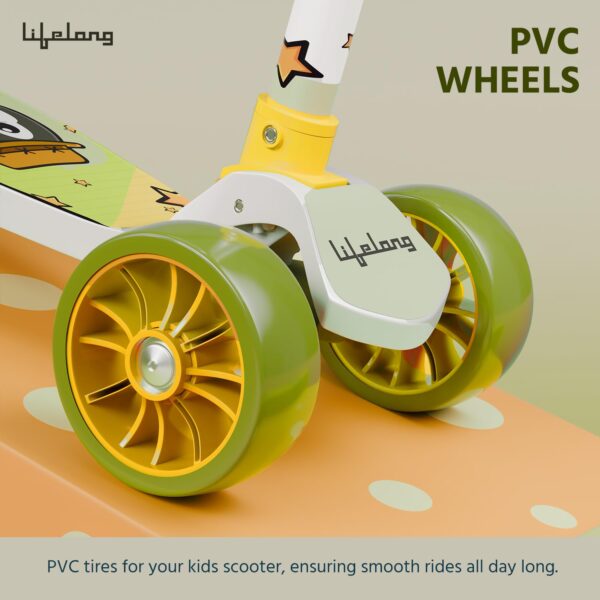 Lifelong Scooter for Kids 3+ Years - Foldable Kids Scooter with PVC Wheels & Adjustable Height - Kick Scooter Capacity 50kg 3+ Year Old boy & Girl - Skate Scooter (LLKS16) White & Green - Image 2