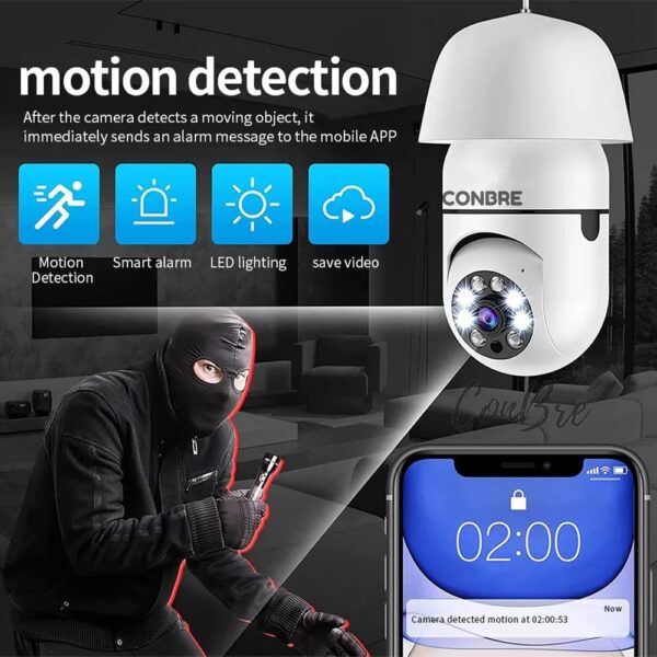 Conbre LightXR 2MP Full HD Indoor Wireless WiFi CCTV Security Camera | Motion Tracking | Two Way Talk | Colored Night Vision | Support Upto 128GB SD Card | Includes E27 Holder - Image 4