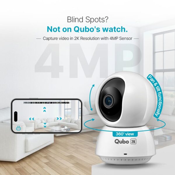 Qubo Smart 360 Ultra 2K 4MP 1440p WiFi CCTV Security Camera for Home from Hero Group | Mobile App | Two Way Talk | Night Vision | Cloud & SD Card Recording | Made in India | Alexa & OK Google | - Image 5