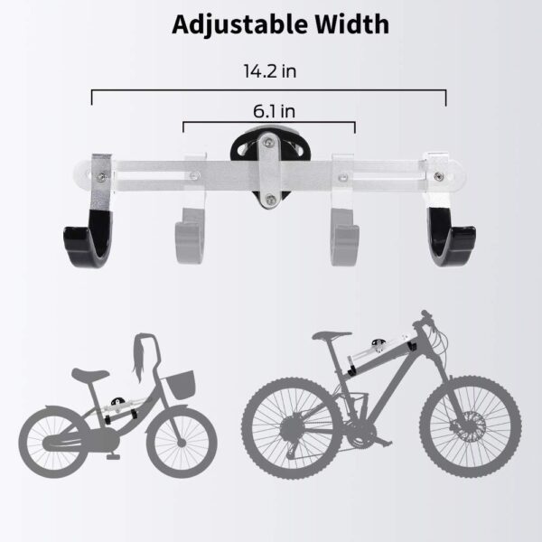 Sportneer Wall Mount, Horizontal Aluminium Metal Adjustable Bicycle Rack Holder Hook For Road Bike, Mountain Bike, Kids Bike Indoor Storage (4229 X 1191 X 919 Cm, color- Black, Bracket Shelf) - Image 4