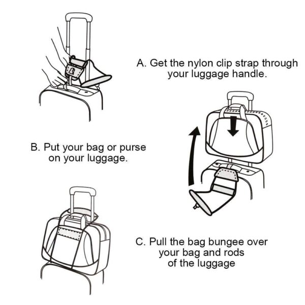 SNEPCOM 2 Pieces Lightweight and Durable Bag Bungee Belt for Adjusting Backpack Travel Accessories Luggage Suitcase Carry on Strap (Black) - Image 2