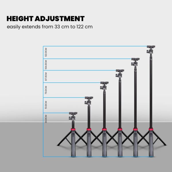 HIFFIN HTR-44 Extendable Phone Tripod with Bluetooth Button, 44" Selfie Stick Tripod Stand with 2 in 1 Phone Clip, 360° Ball Head Camera Tripod for Smartphones and Cameras, Lightweight for Travel - Image 5