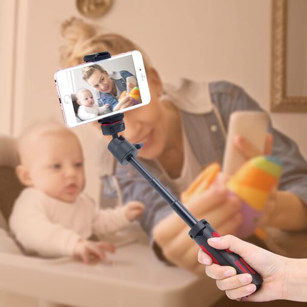 POLAM-FOTO Lightweight Desktop Mini Tripod 3 Levels Adjustment 360° Ball Head Cold Shoe for Camera/Phone/Webcam/DSLR/Sony/Gopro，Extendable Selfie Stick, for Vlogging, Live Streaming… - Image 7