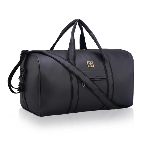 Kuber Industries Premium Leather Duffle Bags for Travel for Women & Men | Spacious Cabin Bag with Detachable Shoulder Strap | Water Resistant Luggage Bag for Travelling & Tour | Black - Image 2