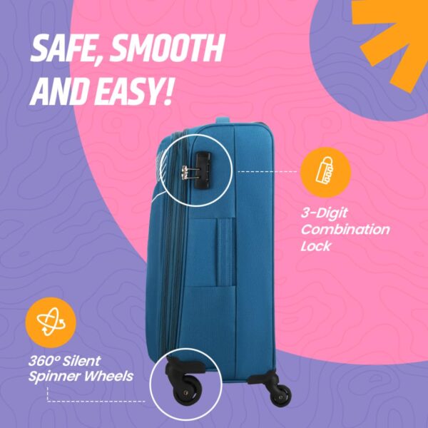 Skybags Trick Polyester Softsided 69 Cm Cabin Stylish Luggage Trolley with 4 Spinner Wheels | Blue Trolley Bag - Unisex - Image 6
