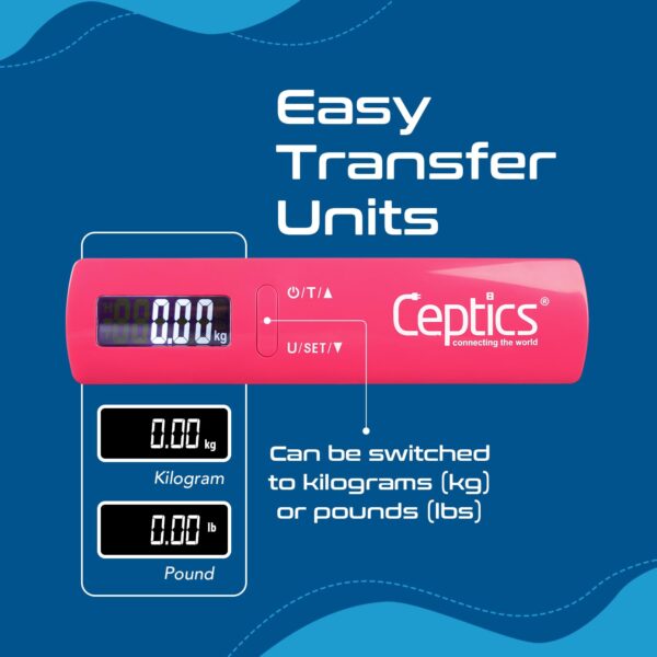 Ceptics weight machine for luggage weighing scale, luggage weighing scale capable capacity up to 50 Kg, weighing machine for luggage with LCD display luggage scale for bags, home, shop - PINK - Image 6