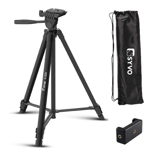 Syvo S-520 (57 Inch) Lightweight Aluminum Tripod with Mobile Holder for DSLR Camera & Smartphone with Operating Ht. 4.75 Ft, Max Load Capacity Upto 2kgs with 360 Degree Ball Head, Carry Bag Included - Image 2