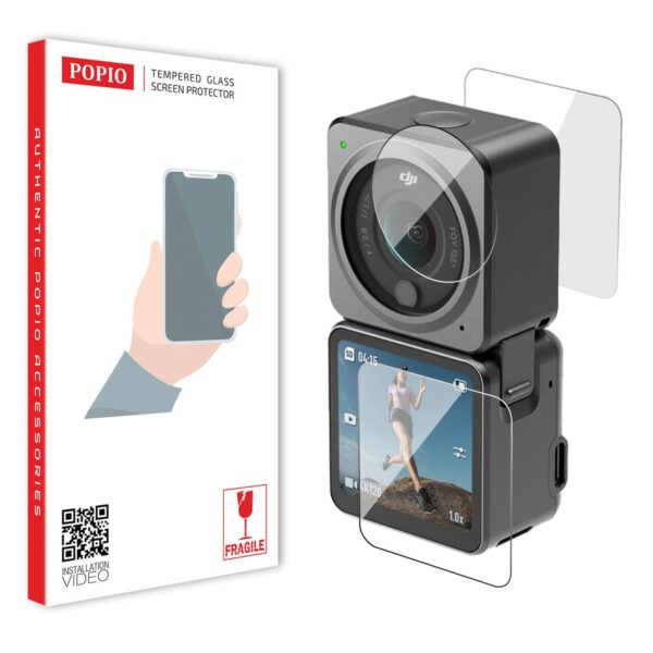 POPIO Tempered Glass Screen Protector Compatible for DJI Action 2 Action Camera (Transparent) Edge To Edge Full Screen Coverage With Installation Kit, Complete Set Of 3 Glass - Image 2