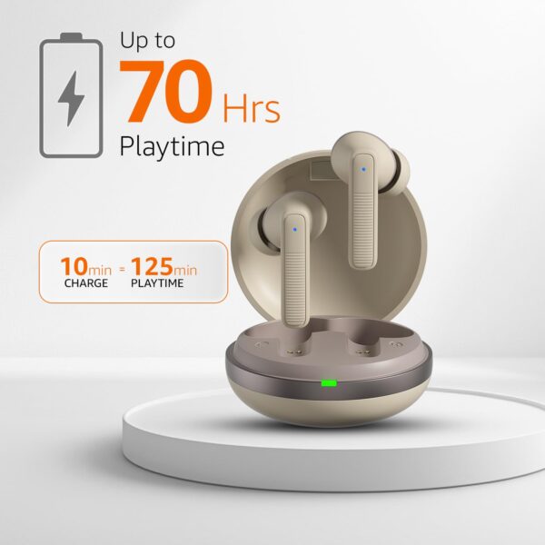 amazon basics TWS in-Ear Earbuds (AB-T17) with Fast Charging up to 70 Hours of Playtime | Dual 13mm Driver | IPX4 Water-Resistance | Bluetooth 5.3 | Charging Case with Mic | Touch Control (Beige) - Image 3