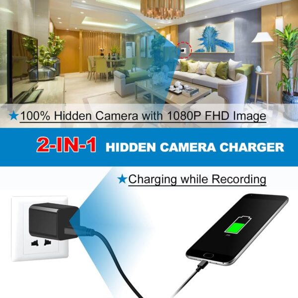 IFITech Wireless Spy Camera, Hidden WiFi Camera with Live View - Video Audio Recording - HD 1080P Spy Camera Charger - Home/Office Security Camera - App Control (Android & iOS)【2024 Upgraded Version】 - Image 6