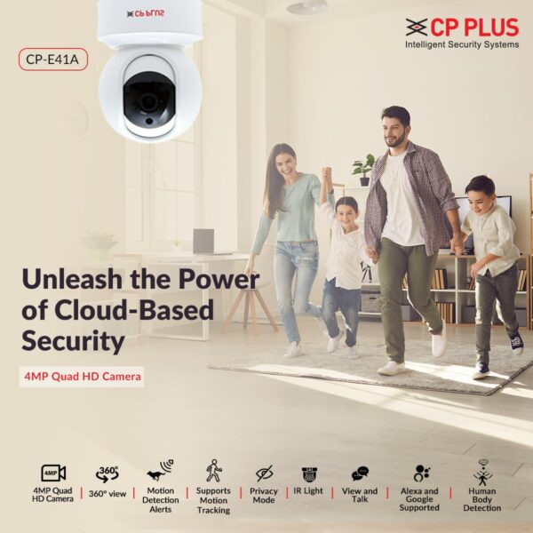 CP PLUS 4MP Wi-fi PT Home Security Smart Camera | 360˚ with Pan & Tilt | Two Way Talk | Cloud Monitoring | Motion Detect | Night Vision | Supports SD Card (Up to 128 GB) | Alexa & OK Google - CP-E41A - Image 3