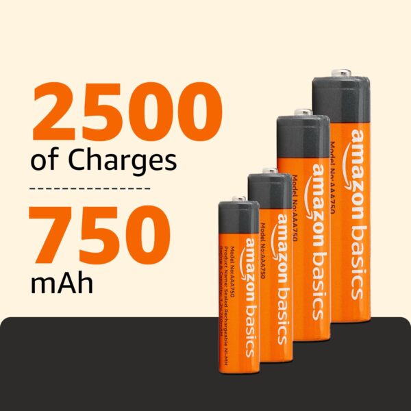Amazon Basics AAA Rechargeable 750 mAh Batteries | Ready-to-use | Pre-Charged Ni-MH Batteries (Pack of 4) - Image 8