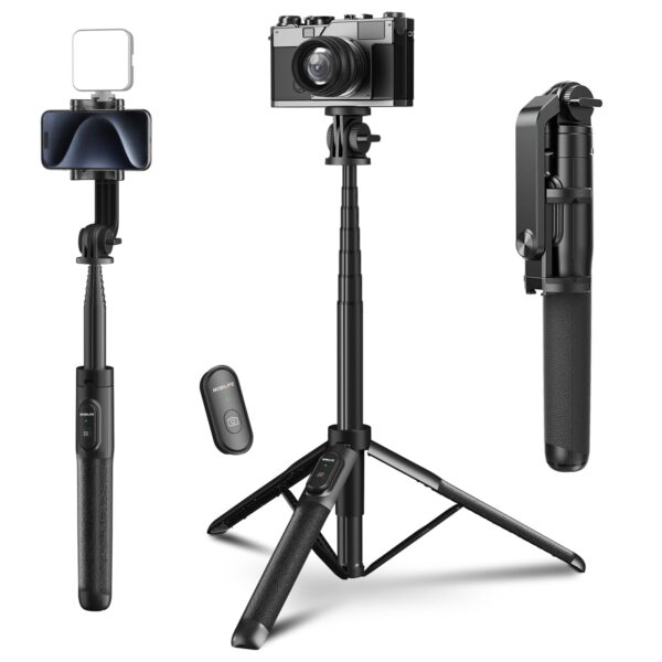 Mobilife 64" Multi-Function Selfie Stick Tripod Long Selfie Stick for iPhone&Android Multiple Mount for Camera Gopro Fill Light Aluminum Portable Mobile Tripod with Bluetooth Remote,Black - Image 2