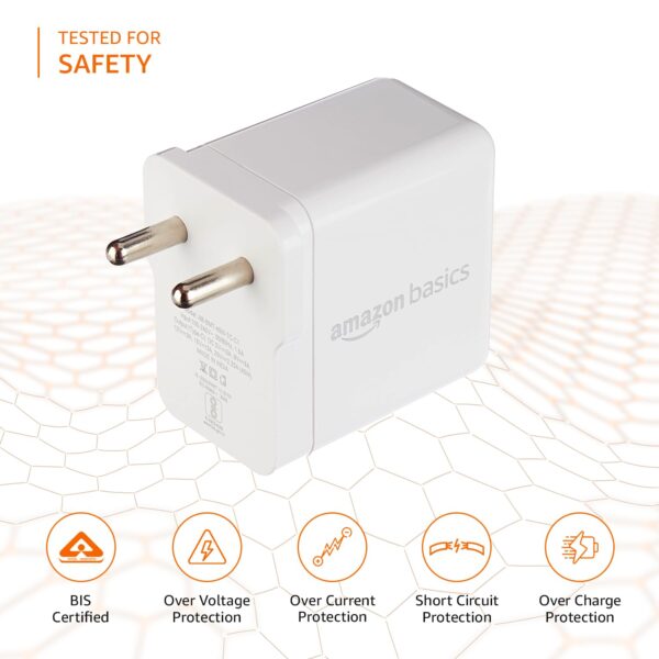 Amazon Basics 45W Compact Wall Charger | Type-C Fast Charging Adapter for Samsung, Xiaomi, OnePlus, Google Pixel, Nothing Phones and iPhone (White, Without Cable) - Image 4
