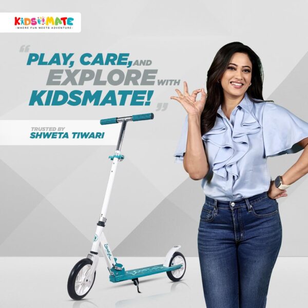 Kidsmate StreetJet Kick Scooter for Aged 6 Years and Above | Kids & Adult Scooter | 2 Wheel Scooter, Foldable Design, 3 Adjustable Height Options with Rear Braking Kick Scooter-Max Load 80kg (White) - Image 2
