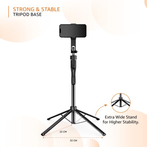 Amazon Basics Selfie Stick | 180 cm Extendable with Handheld Stabilizer | Compatible with Mirrorless/Action Camera, Ring Light, Gopro | Bluetooth Remote, Ideal for Selfies, Vlogging, Black - Image 6