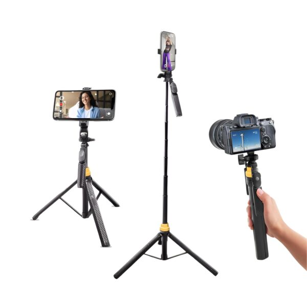 DIGITEK® (DTR-555 SS) 5.57ft Foldable Tripod Selfie Stick for Smartphones & Gopro Action Cameras, 360° Rotation, 3-Leg Base, 2Kg Load, 10m Wireless Remote, 7 Section Adjustable, for Selfie & Vloggers - Image 2