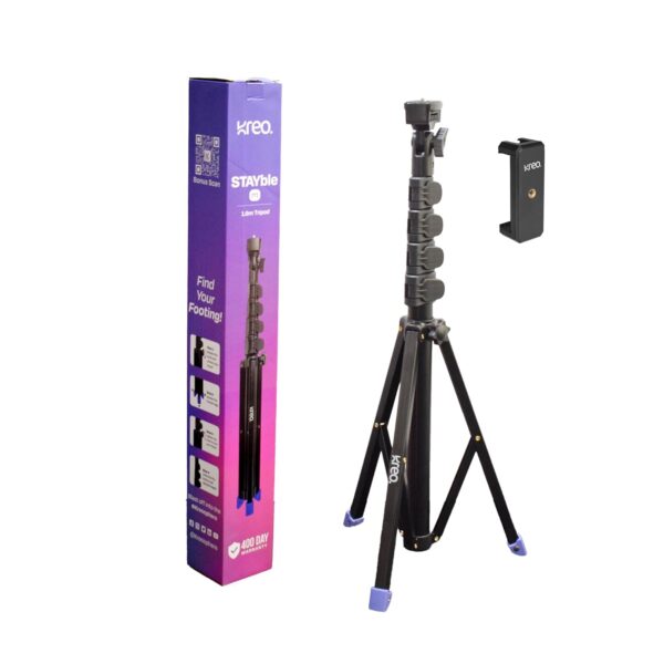 Kreo 1.6m Stayble Tripod Stand with Mobile Phone Holder for Mobile Phone Stand for Ring Lights and Camera Light Stand Tripod for Phone Mobile Stand for Video Recording Camera Stand for Video Shooting - Image 2