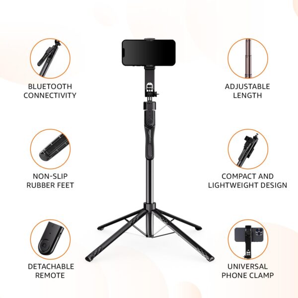 Amazon Basics Selfie Stick | 180 cm Extendable with Handheld Stabilizer | Compatible with Mirrorless/Action Camera, Ring Light, Gopro | Bluetooth Remote, Ideal for Selfies, Vlogging, Black - Image 5