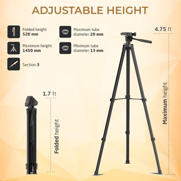 Syvo S-520 (57 Inch) Lightweight Aluminum Tripod with Mobile Holder for DSLR Camera & Smartphone with Operating Ht. 4.75 Ft, Max Load Capacity Upto 2kgs with 360 Degree Ball Head, Carry Bag Included - Image 4