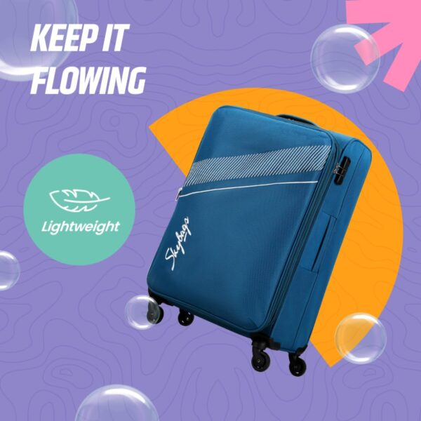 Skybags Trick Polyester Softsided 69 Cm Cabin Stylish Luggage Trolley with 4 Spinner Wheels | Blue Trolley Bag - Unisex - Image 5