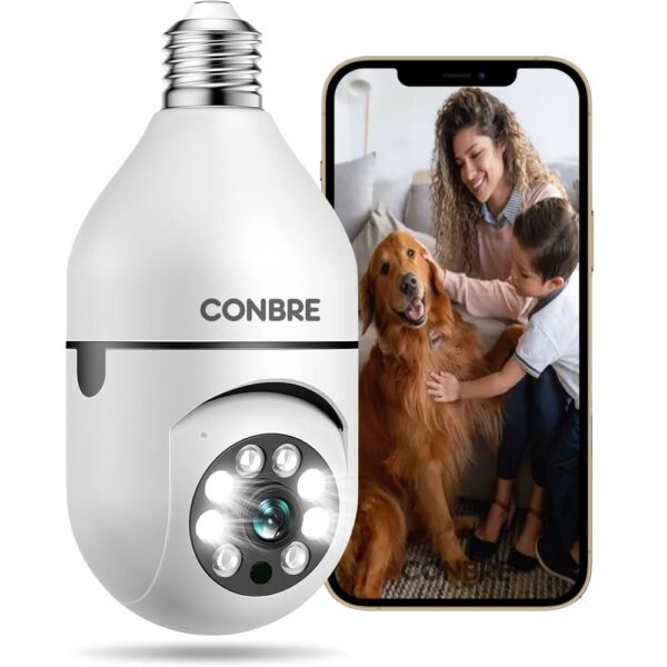 Conbre LightXR 2MP Full HD Indoor Wireless WiFi CCTV Security Camera | Motion Tracking | Two Way Talk | Colored Night Vision | Support Upto 128GB SD Card | Includes E27 Holder - Image 2