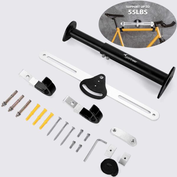 Sportneer Wall Mount, Horizontal Aluminium Metal Adjustable Bicycle Rack Holder Hook For Road Bike, Mountain Bike, Kids Bike Indoor Storage (4229 X 1191 X 919 Cm, color- Black, Bracket Shelf) - Image 7