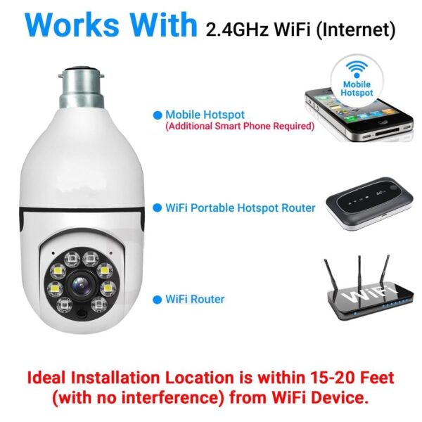 INVICTO Wi-Fi Camera CCTV Camera 1080p Wireless PTZ Bulb Shape V380 Pro | Indoor 360° Smart Home Security Camera Light Vision 24x7 Continuous Recording with Motion Sensor LED Lights (Light Bulb) - Image 3