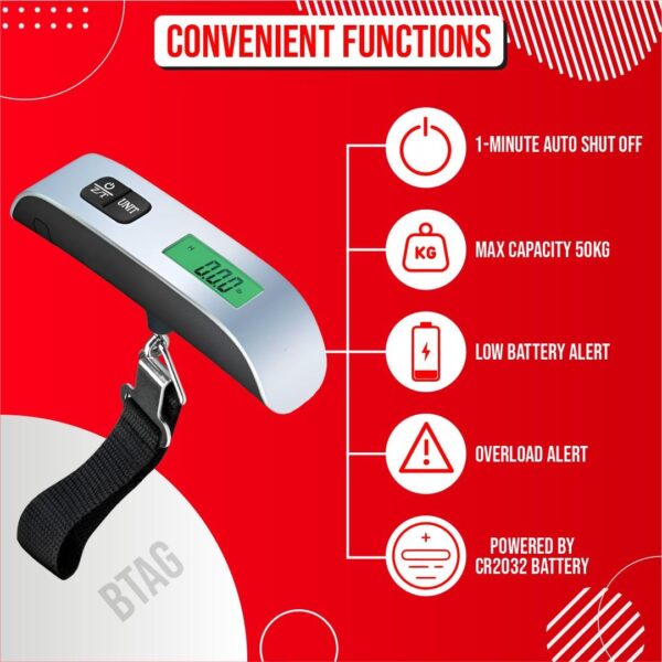 Btag Electronic Portable Digital LED Screen Luggage Weighing Scale|Handheld Travel Weight Measuring Scale for Suitcases, Bags&Baggage, 50 kg/110 Lb For Multi-Purpose Use. Pack of 1 (JY-29) - Image 6