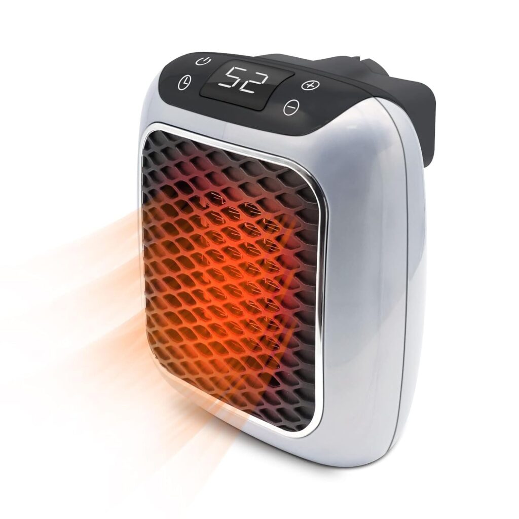 Room Heater Turbo 800 Wall Outlet Small Space Heater with Adjustable Thermostat, Programmable 12-Hour Timer, Auto Shut Off – Quiet & Space-Saving Ceramic Mini Heater, Mini BedRoom Heater
