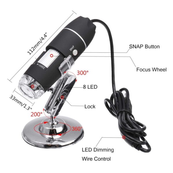 Tobo USB Microscope, 1600X Microscope Electron Microscope USB Camera Digital Microscope Video Camera 2MP 1600x1200 with 8 LED for Windows 2000/XP, Vista, 7/8/10 - TD-587IM-02 - Image 3