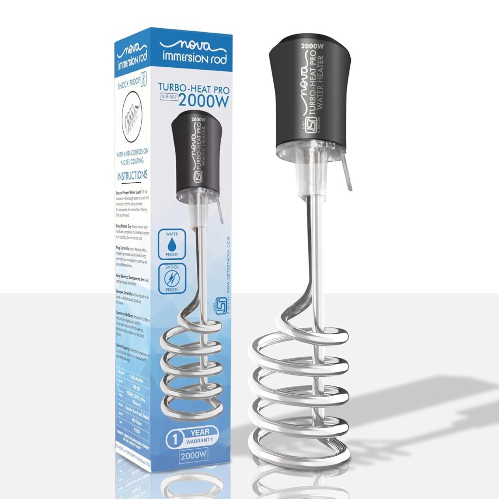 NOVA LINT REMOVER Water Heater 2000W Shock Proof Immersion Rod with Rapid Heating Coil Technology | Copper & Nickel Plated with Extra Long Wire | ISI Certified 1 Year Replacement Warranty