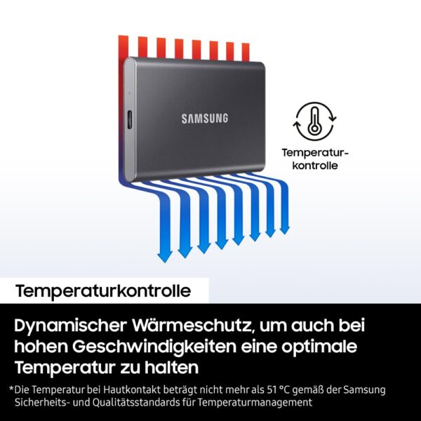 Samsung T7 1TB Up to 1,050MB/s USB 3.2 Gen 2 (10Gbps, Type-C) External Solid State Drive (Portable SSD) Grey(MU-PC1T0T) - Image 8