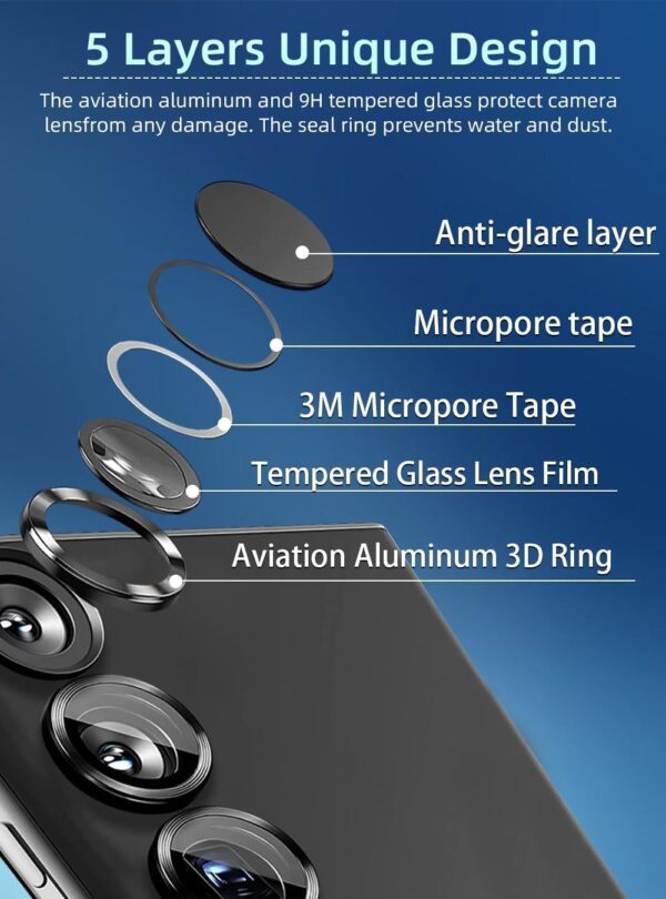Amazon Brand - Solimo Camera Glass Lens Protector Ring For Samsung Galaxy S24 Ultra 5G Case Friendly with Edge to Edge Coverage and Easy Installation(Titanium Grey) - Image 4