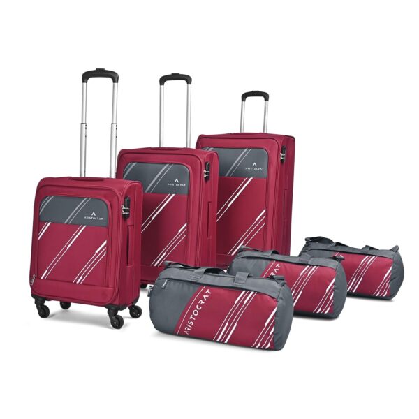 Aristocrat Trigon Hexa Active Luggage Set of 6-3 Trolley Bags (Cabin 55cm+69cm+79cm) & 3 Duffle Bags 52cm for Travel with 5 Years Warranty (Red) - Image 2