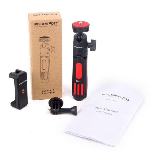 POLAM-FOTO Lightweight Desktop Mini Tripod 3 Levels Adjustment 360° Ball Head Cold Shoe for Camera/Phone/Webcam/DSLR/Sony/Gopro，Extendable Selfie Stick, for Vlogging, Live Streaming… - Image 8