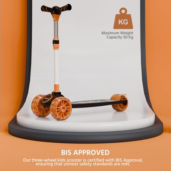 Lifelong Scooter for Kids - Kids Scooter with 3 Changeable Colours with PVC LED Wheels, Aluminium Handle & Adjustable Height - Kick Scooter for Kids Boy & Girl - Skate Scooter, Black and Orange - Image 8