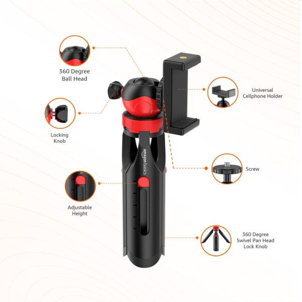 Amazon Basics Portable & Flexible Mini Tripod with Mobile Holder & 360 Degree Ball Head | for Smart Phones, Compact Cameras, GoPro - Image 5