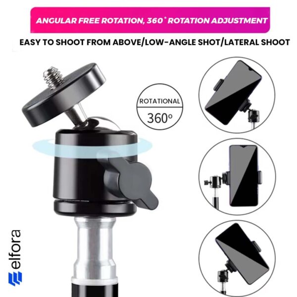 Elfora 7 Feet 360° Rotation Tripod Stand | Lightweight and Sturdy Design with Adjustable Mobile Clip Holder Compact for Photography and Videos | Compatible with All Mobiles & Cameras (Black) - Image 6