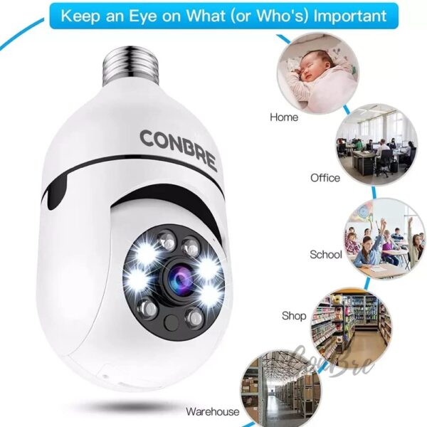 Conbre LightXR 2MP Full HD Indoor Wireless WiFi CCTV Security Camera | Motion Tracking | Two Way Talk | Colored Night Vision | Support Upto 128GB SD Card | Includes E27 Holder - Image 9