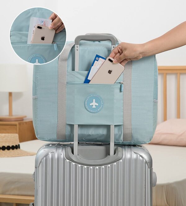 Wolpin Travel Bags for Luggage Spacious with Pockets Foldable Weekender Zipper Duffle Bag for Travel Stylish Handbag Conveniently Carry on Trolley Bag Waterproof (44 x 18 x 35 cm) Blue - Image 3