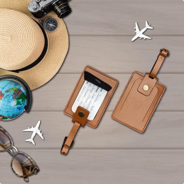Giftana Personalized Luggage Tag with Charm and Name, Customized Leather Luggage Tag for Men & Women, Personalised Travel Tag with Id Slot for Bags/Backpacks and Suitcase, Unisex Travel Gift (Tan) - Image 5